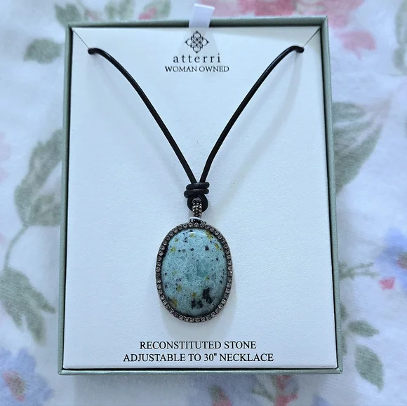 Atterri🛬 Reconstituted Stone on a Black🖤 Waxed Cord Necklace - NIB - Picture 13 of 16